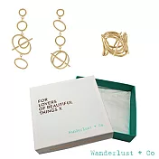 【Wanderlust + Co】官方情人節禮盒 幾何圓圈星軌鍍18K金耳環+層次星軌金戒指(戒圍6)
