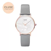 CLUSE Minuit午夜玫瑰金皮革錶帶款 (珍珠母貝/泥灰色)