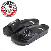 HELLO KITTY 撞色可愛凱蒂貓沾黏式平底拖鞋EU36黑色