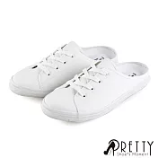 【Pretty】簡約風綁帶平底穆勒拖鞋JP23白色