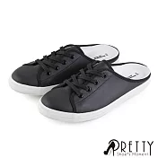 【Pretty】簡約風綁帶平底穆勒拖鞋JP23黑色