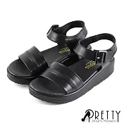 【Pretty】寬線條皮帶釦沾黏式厚底涼鞋JP23黑色