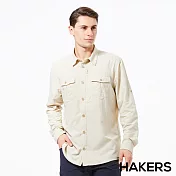 【HAKERS 哈克士】男 抗UV快乾長袖襯衫(天藍/卡其/石黑灰/灰藍 四色可選)S卡其