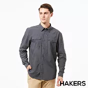 【HAKERS 哈克士】男 抗UV快乾長袖襯衫(天藍/卡其/石黑灰/灰藍 四色可選)S石黑灰