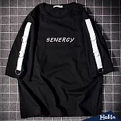 <現貨+預購>文藝寬鬆大學風五分袖休閒短T 二色-HeHaS 黑色