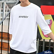 <現貨+預購>文藝寬鬆大學風五分袖休閒短T 二色-HeHaS 白色