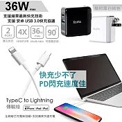 【KooPin】iPhone PD 閃電充電器(白色)+蘋果認證PD快充線