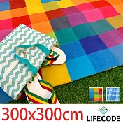 LIFECODE 格紋絨布防水野餐墊300x300cm-2色可選馬賽克紅格紋