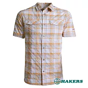 【HAKERS 哈克士】男款 短袖格紋襯衫(黃橘/紫紅 二色可選)M黃橘
