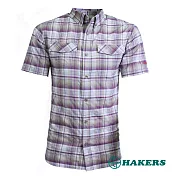 【HAKERS 哈克士】男款 短袖格紋襯衫(黃橘/紫紅 二色可選)M紫紅