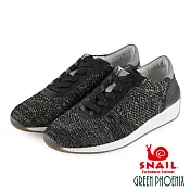 SNAIL蝸牛_金蔥混色飛線編織綁帶平底休閒鞋EU35黑色