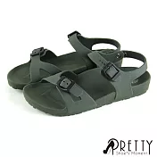 【Pretty】一體成型鏤空釘釦平底防水涼鞋EU36深綠色