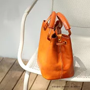 素色真皮水桶包駝色