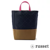 russet 限量CANDLE系列緹花布手提/斜背兩用包-深藍/駝