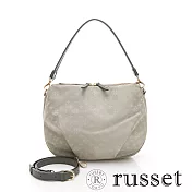 russet 經典系列緹花布馬鞍型抓皺肩背/斜背包- 米/淺綠