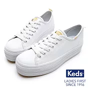 【Keds】TRIPLE UP 小心機厚底皮革綁帶休閒鞋US6.5白