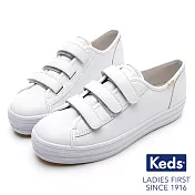 【Keds】TRIPLE KICK 時尚皮革厚底魔鬼氈休閒鞋US6白