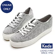 【Keds】TRIPLE KICK 菱格紋厚底綁帶休閒鞋US5.5灰