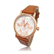 『迪士尼』玫瑰金優雅皮帶手錶米妮米妮_棕