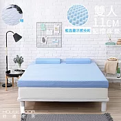 【House Door 好適家居】日本大和抗菌表布11cm藍晶靈涼感記憶床墊保潔組-雙人5尺海洋藍