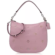 COACH 卵石皮革帶鉚釘 / Elle Hobo 大款 / 肩背兩用包粉色