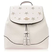 COACH 卵石皮革帶鉚釘 / 中款 / 後背包白色