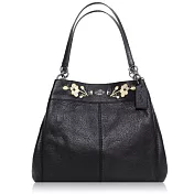 COACH 卵石皮革 / 花卉刺繡 / 肩背包黑色