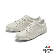 TRAVEL FOX(女) 晨曦的陪伴 柔軟牛皮綁帶低筒運動休閒鞋EU35迎曦白