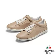 TRAVEL FOX(女) 晨曦的陪伴 柔軟牛皮綁帶低筒運動休閒鞋EU35青春棕
