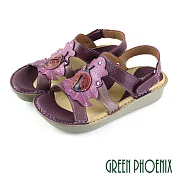 ◤Green Phoenix◥瓢蟲多彩沾黏式全真皮厚底兩穿涼拖鞋US5紫色(36)