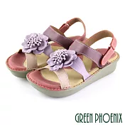 ◤Green Phoenix◥立體花朵多彩沾黏式全真皮厚底兩穿涼拖鞋US5磚紅色(36)