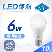 6入【SY 聲億】6W LED高效能廣角燈泡-白光
