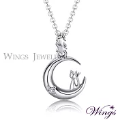 Wings 精鍍白K金項鍊《月亮上的精靈小貓》｜輕奢設計款  白K金色