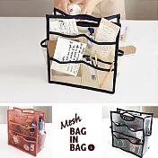 【韓國 invite.L】韓國正品空運!! L號 透明網狀袋中袋 手提包 包包收納好幫手 手機/化妝用品/錢包/筆記本收納 加長款手提設計 好貼心BLUE GREY