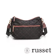 russet經典系列緹花布撞色拉鍊斜背包 深灰/粉