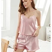 【Secret Lover】仿真絲簡約清涼美背吊帶睡衣褲套組_粉色SL1513