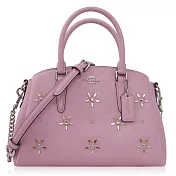 COACH 十字紋皮革 鉚釘 / Sage Carryall 小款 / 手提兩用包粉色