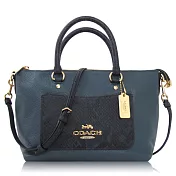 COACH 鵝卵石皮革配蛇紋壓花 / 小款 / 斜背兩用包深藍