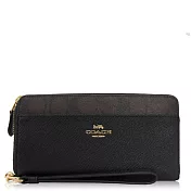 COACH 十字紋皮革和PVC / ACCORDION / 手腕式 長夾深咖啡