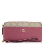 COACH 十字紋皮革和PVC / ACCORDION / 手腕式 長夾卡其粉