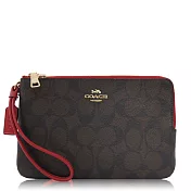 COACH 經典 PVC / 大款 / 雙拉鏈手拿包深咖紅
