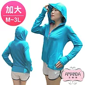 AMANDA艾曼達 加大UV防曬衣 日本製進口連帽T美機能衣條紋(M-大尺碼3L)紫色-M-L