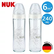 NUK-輕寬口徑玻璃奶瓶240ml-附1號中圓洞矽膠奶嘴6m+ 買一送一(顏色隨機出貨)