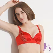 【K’s 凱恩絲】專利蠶絲機能集中側邊素花蕾絲透氣內衣(mo1款)32/70A紅色
