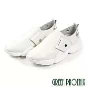 【GREEN PHOENIX】女 休閒鞋 國際精品 沾黏式 義大利胎牛皮 厚底 EU36 白色