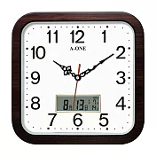 A-ONE TG-0229 咖色仿木紋方形LCD雙顯示掛鐘- 咖色