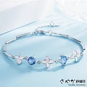 【Sayaka紗彌佳】優雅幸福四葉草彩鑽交織手鍊 -藍鑽