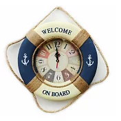 掛鐘 地中海風救生圈掛鐘35cm 藍色 【金奇】