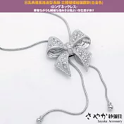 【Sayaka紗彌佳】日系典雅風格造型長鍊 -立體蝴蝶結鑲鑽款(白金色)