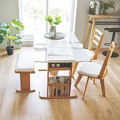 Peachy Life 鏡面設計餐桌椅組/四件組/一桌兩椅一長凳